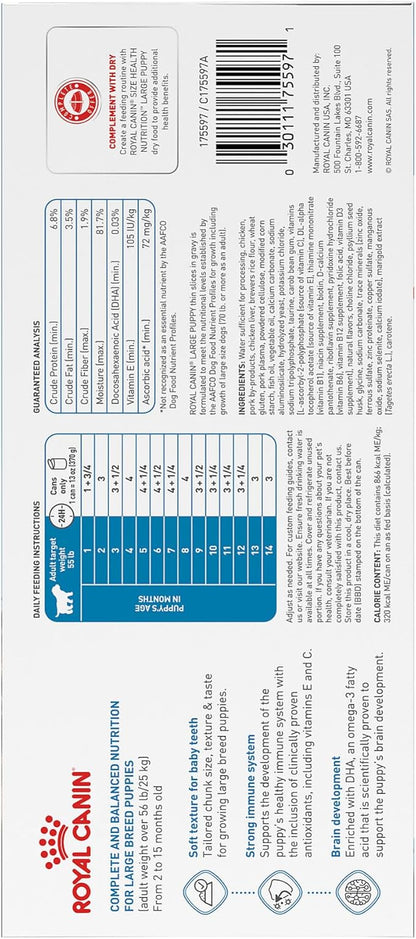 Royal Canin Size Health Nutrition Large Puppy Thin Slices in Gravy Wet Dog Food, 13 Oz Can (6-Pack) - PAWPICO