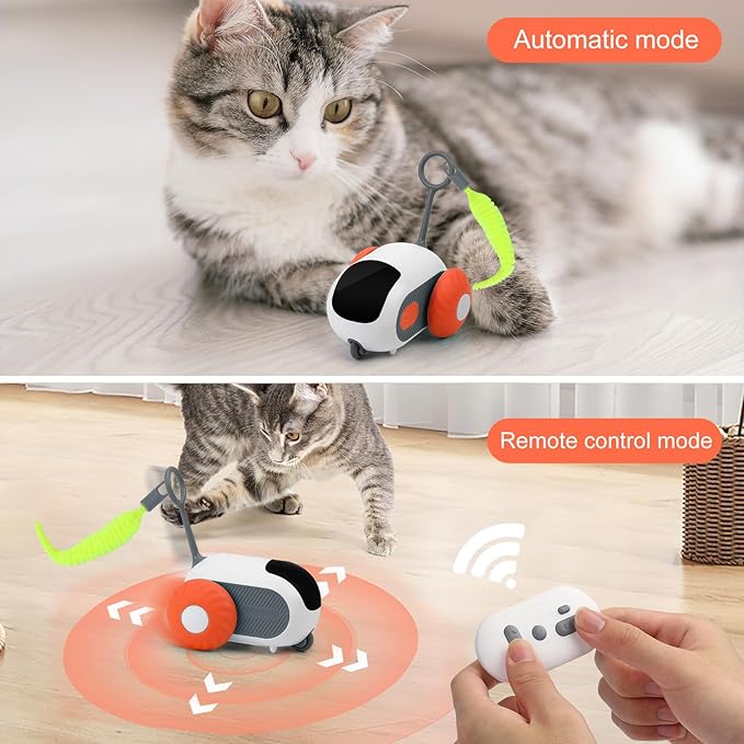 Turbo Tail Cat Toy 2.0, Cat Enrichment Toys for Indoor Cats, Remote Control Cat Toy with 2-Speed Adjustment, Interactive Cat Toys with USB Rechargeable, Cat Hunting Toy for Indoor Cats (Orange) - PAWPICO