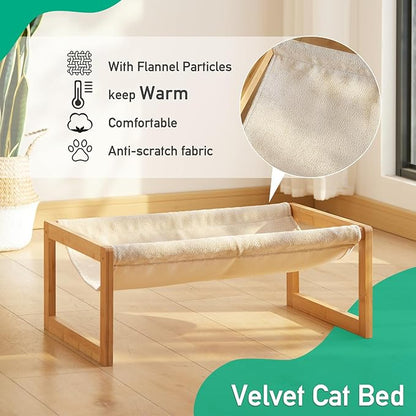 Elevated Cat Bed, Large Cat Hammock Bed, Bamboo Wood Cat Hammock for Outdoor, 25 X 16.5 Inch Elevated Pet Furniture Suitable for Kitty, Puppy, Rabbit, Bunny and Small Animal - PAWPICO