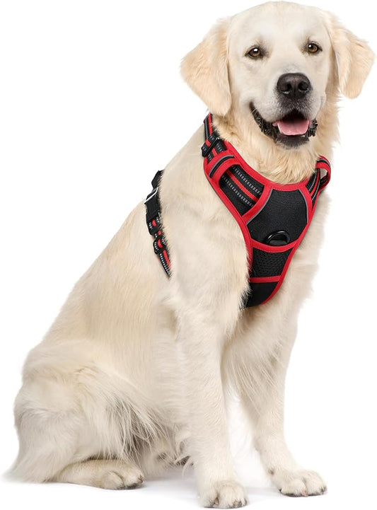 rabbitgoo Dog Harness No Pull with 2 Leash Clips, Adjustable Soft Padded, Reflective Oxford No Choke Pet Vest with Easy Control Handle for Large Dogs, Black & Red, XL rabbitgoo