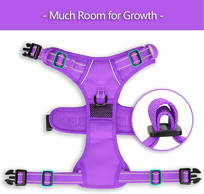 PoyPet No Pull Dog Harness, No Choke Reflective Dog Vest, Adjustable Pet Harnesses with Easy Control Padded Handle for Small Medium Large Dogs(Purple Matching Trim,XS) PoyPet