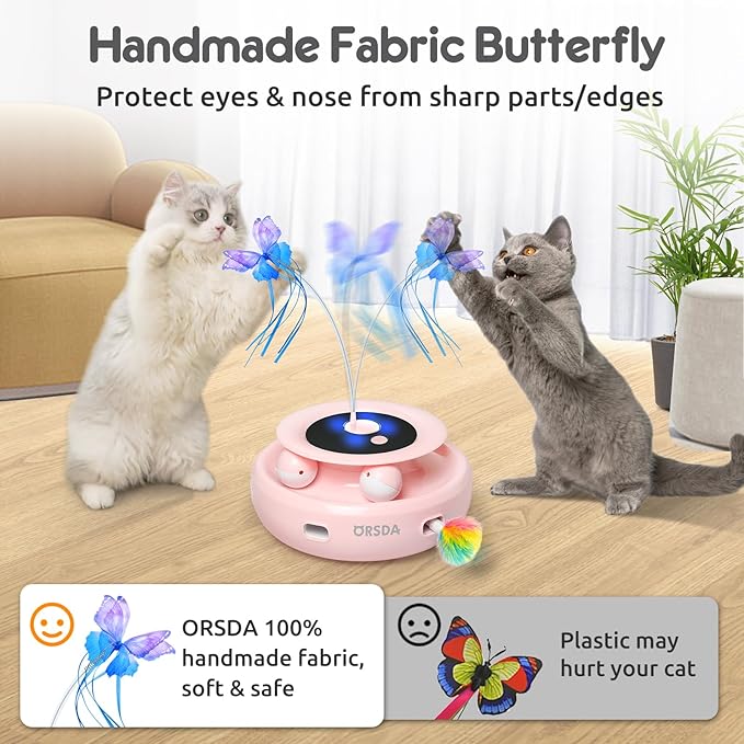 ORSDA Cat Toy, 3-in-1 Automatic Cat Toys for Indoor Cats, Electronic Whack a Mole, Fluttering Butterfly,Track Balls Kitten Toy, Rechargeable Power Interactive Feather Toys for All Breeds - PAWPICO
