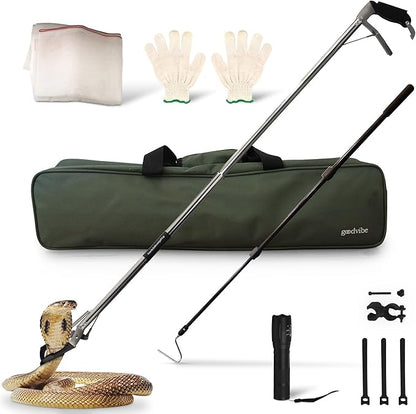 goodvibe Snake Grabber Tool Kit - Multi Tool Set with Catcher Grabber, Snake Hook, LED Light, Gloves & Snake Transport Bag - Complete 6-Pieces PAWPICO
