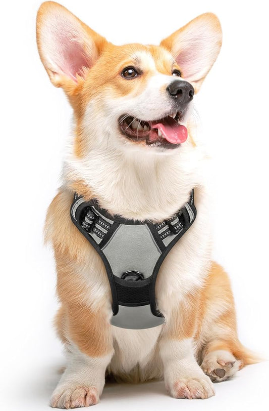 Eagloo Dog Harness Medium Sized Dog, No Pull Service Vest with Reflective Strips and Control Handle, Adjustable and Comfortable for Easy Walking, No Choke Pet Harness with 2 Metal Rings, Grey, M GoExplorewithEagloo