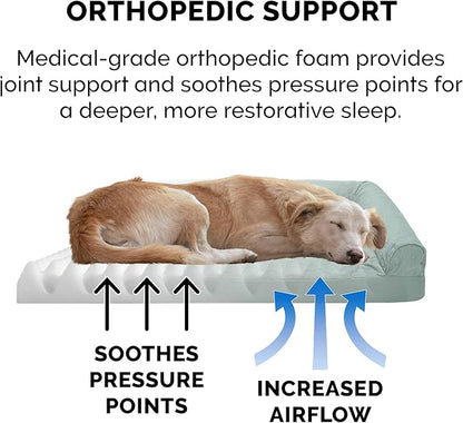 Furhaven Orthopedic Dog Bed for Large Dogs w/ Removable Bolsters & Washable Cover, For Dogs Up to 95 lbs - Pinsonic Quilted Paw L Shaped Chaise - Iceberg Green, Jumbo/XL - PAWPICO