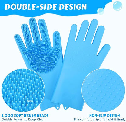 Pecute Pet Grooming Gloves - Heat Resistant Silicone Gloves with High-Density Teeth, Enhanced Five Finger Design for Bathing and Massaging Dogs and Cats, Blue - PAWPICO