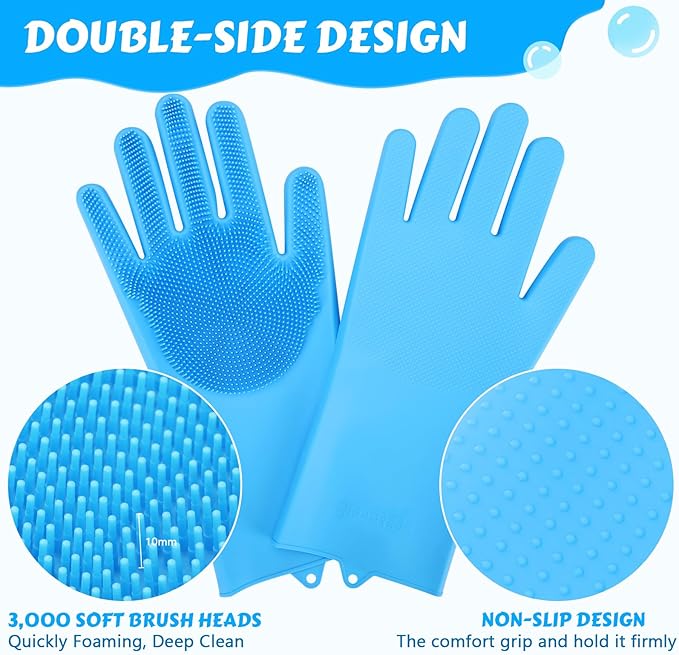 Pecute Pet Grooming Gloves 2 Pairs - Heat Resistant Silicone Gloves with High-Density Teeth and Enhanced Five Finger Design for Bathing and Massaging Pets - PAWPICO