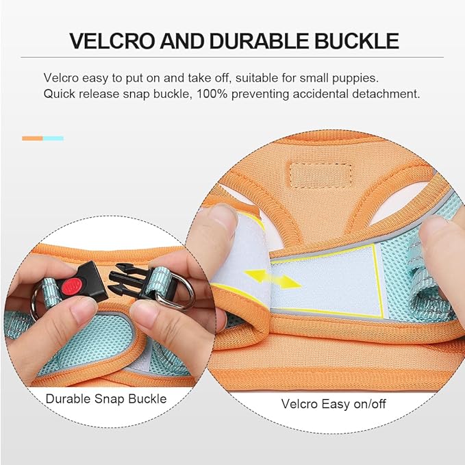 Mercano Soft Mesh Dog Harness and Leash Set, No-Chock Step-in Reflective Breathable Lightweight Easy Walk Escape Proof Vest Harnesses with Safety Buckle for Small Medium Dogs, Cats (M, Orange Blue) PAWPICO