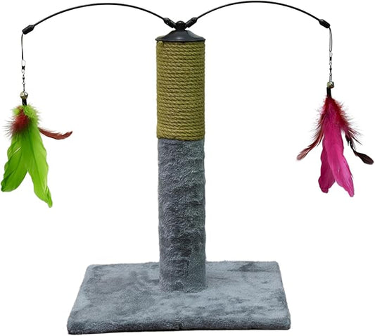Go Pet Club Everyday Value 19in Scratching Post with Sisal Rope and Interactive Hanging Toy Feather, Gray - PAWPICO