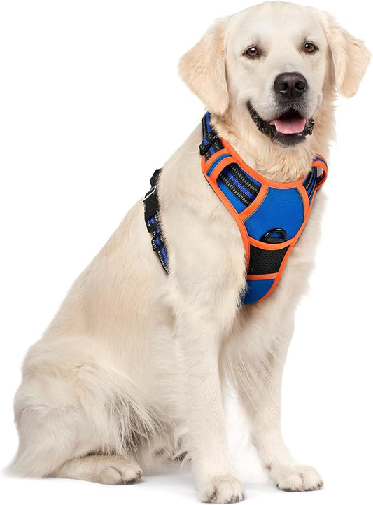 rabbitgoo Dog Harness No Pull with 2 Leash Clips, Adjustable Soft Padded, Reflective Oxford No Choke Pet Vest with Easy Control Handle for Large Dogs, Blue & Orange, XL rabbitgoo