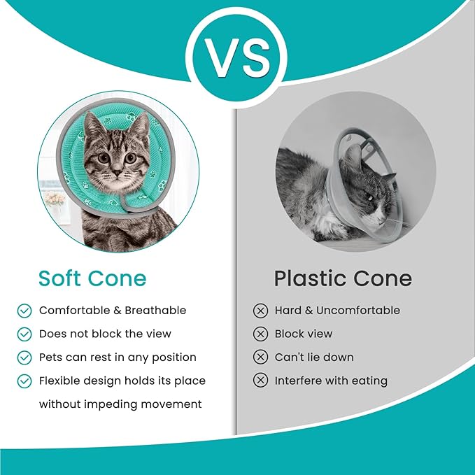 Cat Cone Collar Soft, Cat Recovery Collar Stop Licking After Surgery, Kitten Elizabethan Collar, Adjustable, Lightweight, Comfortable - Green, S IDOGCHEW