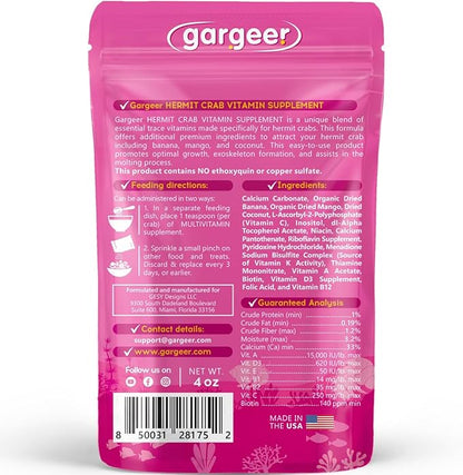 4oz Hermit Crab Multi-Vitamin Supplement. Premium Trace Minerals, Promote Growth, Exoskeleton Formation, Support Molting Process. Enjoy! Gargeer