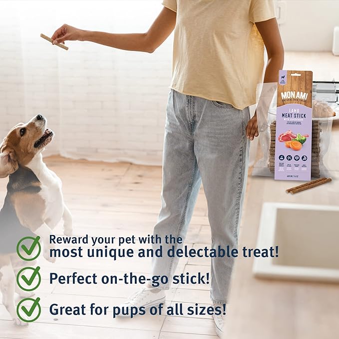 Mon Ami Lamb Meat Sticks for Dogs with Farm Fresh Vegetables (28 Oz) – Human Grade Dog Treats with Superfoods - Training Treats for Dogs - Healthy Dog Treats for Small, Medium and Large Dogs - PAWPICO