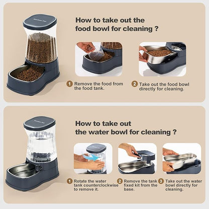 Gardner Pet Automatic Dog Water Dispenser Gravity Stainless Steel Waterer & Food Feeder Set, 100% BPA Free Large Capacity Feeding Bowls for Medium & Large-Sized Dogs Cats Other Pets -(1 Gallon x2) - PAWPICO