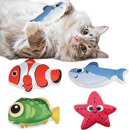 Cat Toys Fish, 4 Pack Crinkle Catnip Toys for Indoor Cats, Soft Durable Kitten Teething Toys, Interactive Cat Kicker Toys for All Breeds - PAWPICO