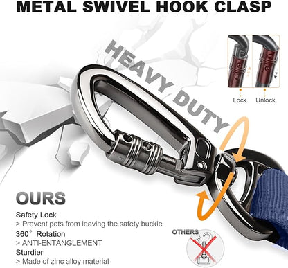 Tactical Dog Collar and Bungee Leash,Military Dog Collar & Leash Set with USA American Flag Adjustable K9 Collar with Heavy Duty Metal Buckle & Handle,with Patches and Airtags Case (Blue, L) Celifelight