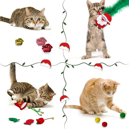 Cat Christmas Stocking, 10 Pack Christmas Cat Toys for Indoor Cats, Includes Catnip Toys, Cat Teaser, Cat Balls and Feather Toys, Great Value for Cats - PAWPICO