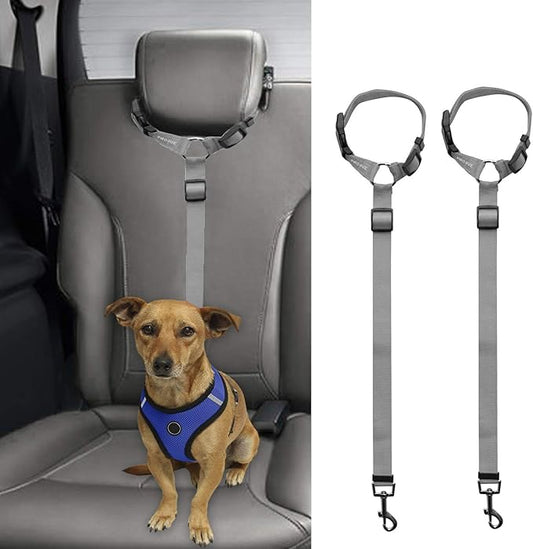 BWOGUE 2 Packs Dog Cat Safety Seat Belt Strap Car Headrest Restraint Adjustable Nylon Fabric Dog Restraints Vehicle Seatbelts Harness Grey BWOGUEPetHome