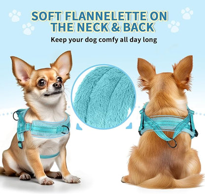 SlowTon No Pull Small Dog Harness and Leash Set, Puppy Soft Vest Harness Neck & Chest Adjustable, Reflective Lightweight Harness & Anti-Twist Pet Lead Combo for Small Medium Dogs (BL-Front Clip,XS) SlowTon