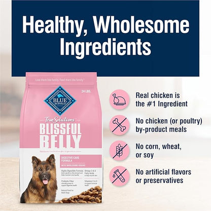 Blue Buffalo True Solutions Blissful Belly Digestive Care Natural Dry Food for Adult Dogs, Chicken, 24-lb. Bag - PAWPICO