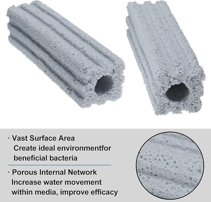 Ceramic Bio Filter Media for Aquarium Sump Canister Pond Fish Tank, Vast Surface Area (3.8" Length / 72pcs) RealPlus