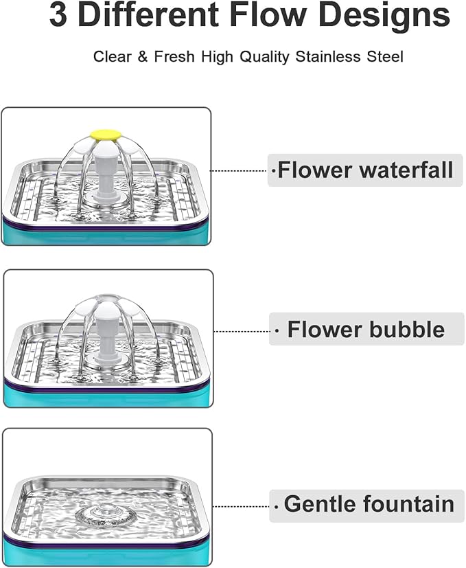 Crystal Cat Water Fountain Stainless Steel, 101oz/3L Pet Fountain with LED Light for Cats and Dogs (Green) - PAWPICO