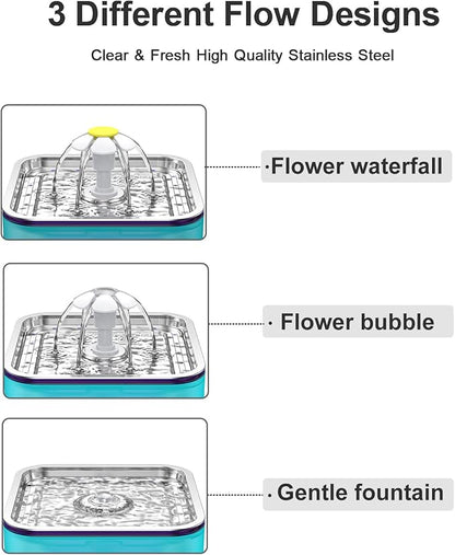 Crystal Cat Water Fountain Stainless Steel, 101oz/3L Pet Fountain with LED Light for Cats and Dogs (Green) - PAWPICO