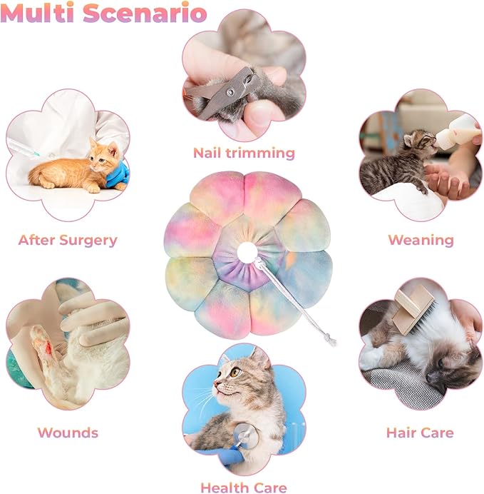 Flower Cat Cone, Uadonile Adjustable Cat Cone Collar, Soft Dog Elizabethan Collar Recovery E Collar After Surgery, Recovery E-Collar for Kittens/Puppies and Cats Recovery(Tie-dye Pink Blue, L) Uadonile