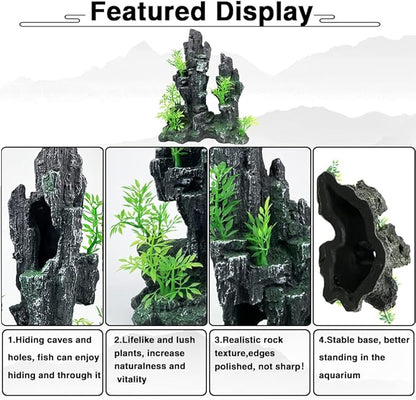 Aquarium Decorations Large and Tall Large Aquarium Decorations Fish Tank Ornaments Mountain View Stone Ornament Tree Rock Cave Artificial Fish Tank Ornament - 10.2 Inches High GOLOMOZ