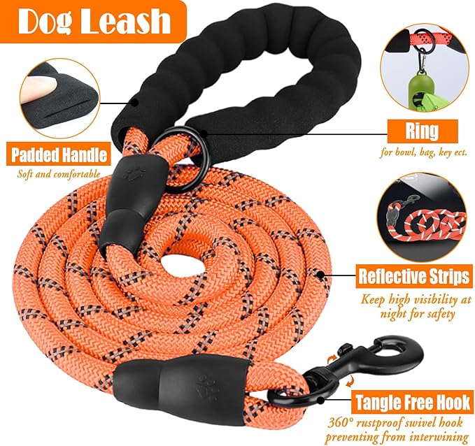 No Pull Dog Harness, Collar & Leash Set | Includes Dog Seat Belt, Collapsible Bowls & Poop Bag Dispenser. Ideal for Training, Walking, Hiking. Fits Small to Large Dogs(Orange-L) Lovebegetslove