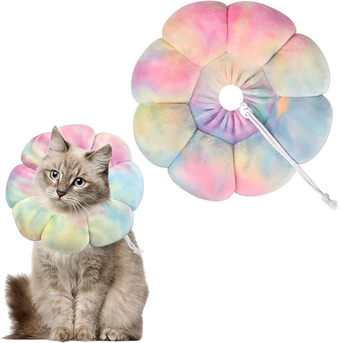 Flower Cat Cone, Uadonile Adjustable Cat Cone Collar, Soft Dog Elizabethan Collar Recovery E Collar After Surgery, Recovery E-Collar for Kittens/Puppies and Cats Recovery(Tie-dye Pink Blue, M) Uadonile