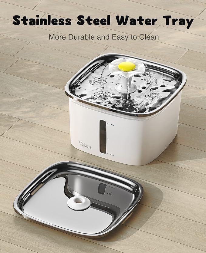 Veken 95oz/2.8L Stainless Steel Pet Fountain, Automatic Cat Water Fountain Dog Water Dispenser with Replacement Filters for Cats, Dogs, Multiple Pets (Silver, Stainless Steel) - PAWPICO