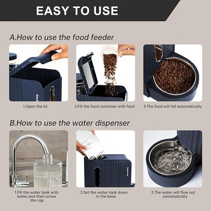 Gardner Pet Automatic Gravity Cat Food Feeder and Water Dispenser Stainless Steel Two-in-One Set Large Capacity Dispenser for Pets Dogs, Puppies, Kittens - PAWPICO