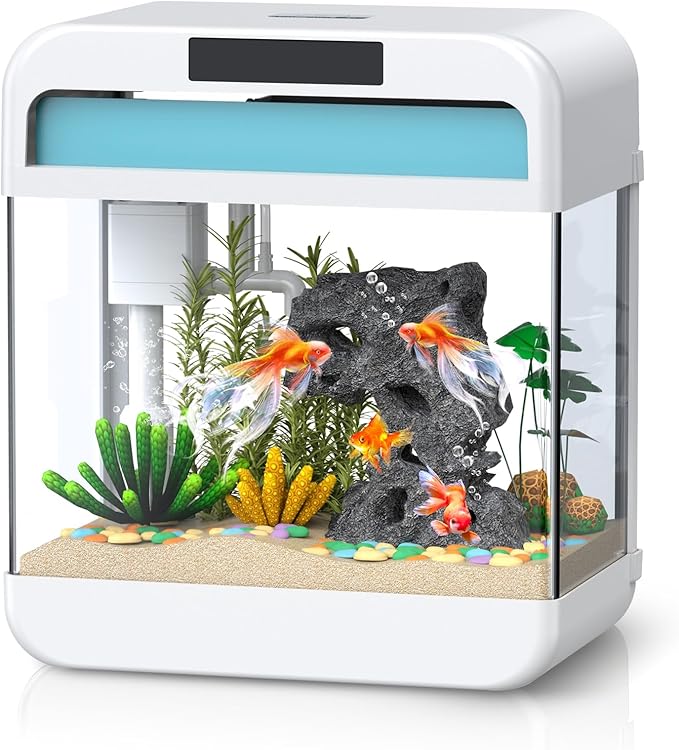 Fish Tank Aquarium 2.2 Gallon Fish Bowl with Adjustable 3 Color Lighting 3 in 1 Pump with Filteration, Oxygenation, Water Circulation Triple Function, HD Float Glass, Leak-Proof Thickened Base Focusonhomelifeandhealth