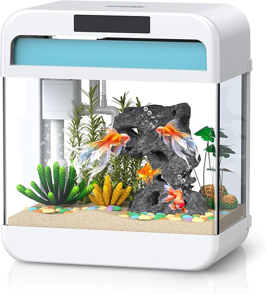 Fish Tank Aquarium 2.2 Gallon Fish Bowl with Adjustable 3 Color Lighting 3 in 1 Pump with Filteration, Oxygenation, Water Circulation Triple Function, HD Float Glass, Leak-Proof Thickened Base Focusonhomelifeandhealth