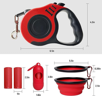 Retractable Dog Leash Automatic Telescopic Tractor Dog Tape, Pet Tape 10/16 FT Durable and Convenient, with Folding Bowl, Dispenser, Rubbish Bags, Suitable for Small and Medium Dogs LIEVUIKEN