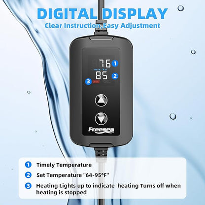 FREESEA Aquarium Heater for Fish Tank: 100W/200W/300W/500W Submersible Fish Tank Heater with Over-Temperature and Off-Water Protection for 75-120 Gallon Saltwater and Freshwater FREESEA