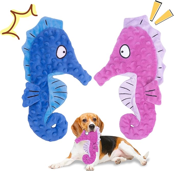 HGB Squeaky Dog Toys, No Stuffing Crinkle Plush Dog Toys for Small Medium Large Breeds, Interactive Dog Chew Toys for Aggressive Chewers, Puppy Teething, Pet Entertaining, 2 Pack - PAWPICO