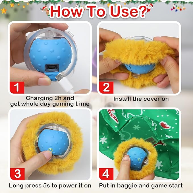 Interactive Cat Toys Ball Fast Rolling in Christmas Pocket, Motion Activate Chirping Cat Toy Hide and Seek Mouse Catching Game (Christmas Party) - PAWPICO