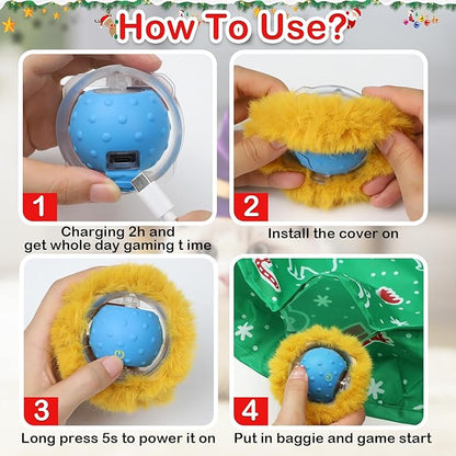 Interactive Cat Toys Ball Fast Rolling in Christmas Pocket, Motion Activate Chirping Cat Toy Hide and Seek Mouse Catching Game (Christmas Party) - PAWPICO