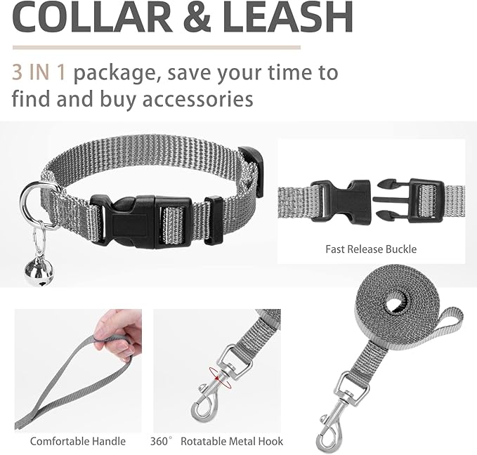 PUPTECK Adjustable Dog Harness Collar and Leash Set Step in No Pull Pet Harness for Small Medium Dogs Puppy and Cats Outdoor Walking Running, Soft Mesh Padded Reflective Vest Harnesses, Solid Grey XS PUPTECK
