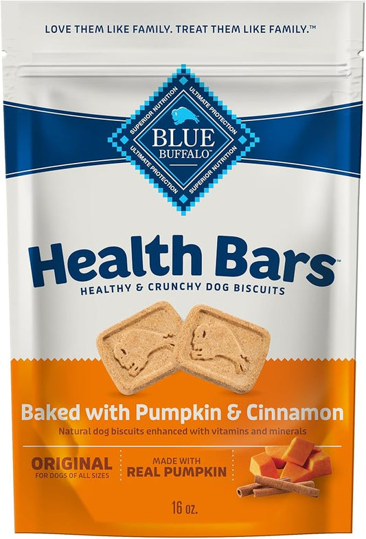 Blue Buffalo Health Bars Crunchy Dog Biscuits, Oven-Baked With Natural Ingredients, Pumpkin & Cinnamon, 16-oz Bag - PAWPICO