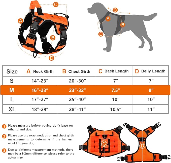 WINGOIN Orange Tactical Dog Harness Vest for Large Medium Dogs No Pull Adjustable Reflective K9 Military Dog Service Dog Harnesses with Handle for Walking, Hiking, Training(M) - PAWPICO
