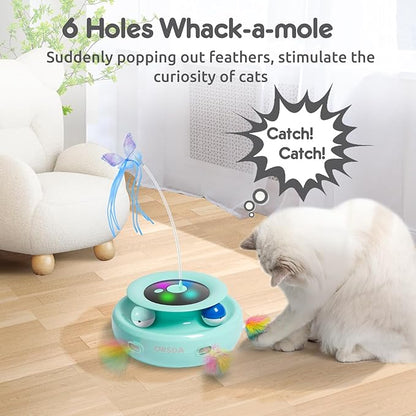 ORSDA Cat Toy, 3-in-1 Automatic Cat Toys for Indoor Cats, Electronic Whack a Mole, Fluttering Butterfly,Track Balls Kitten Toy, Rechargeable Power Interactive Feather Toys for All Breeds - PAWPICO