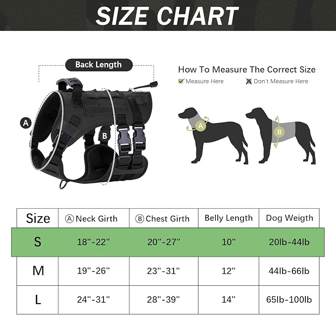 No Pull Tactical Dog Harness for Small Dogs, Escape Proof Molle Dog Vest Harness and Leash Set, Adjustable Military Service Dog Harness with Handle for Medium Large Dogs(Black, Small) Yungaspy