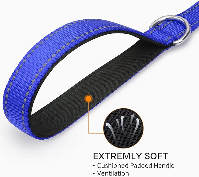 Joytale Double-Sided Reflective Dog Leash, 6 FT/5 FT/4 FT, Padded Handle Nylon Heavy Duty Leashes for Medium & Large Dogs Walking, Navy Blue, 6FT Joytale