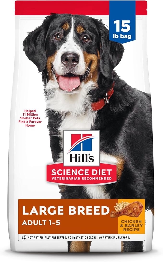Hill's Science Diet Large Breed, Adult 1-5, Large Breed Premium Nutrition, Dry Dog Food, Chicken & Barley, 15 lb Bag - PAWPICO