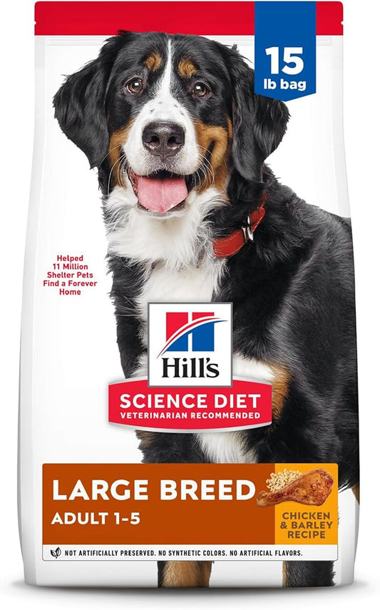 Hill's Science Diet Large Breed, Adult 1-5, Large Breed Premium Nutrition, Dry Dog Food, Chicken & Barley, 15 lb Bag - PAWPICO