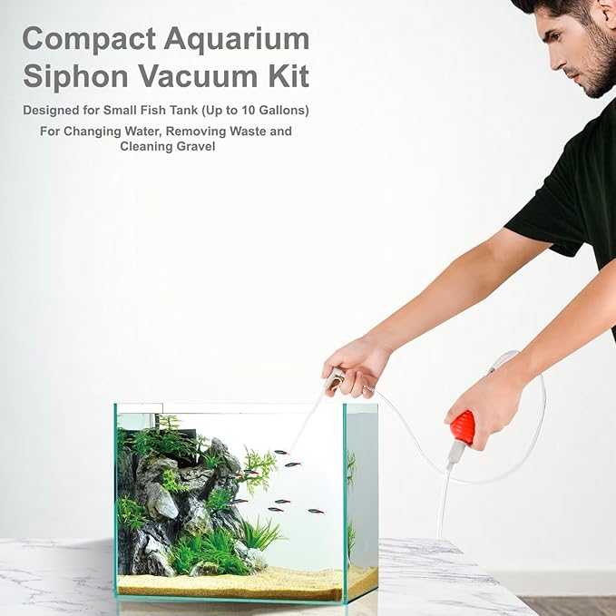 Compact Aquarium Siphon Vacuum and Water Changer Kit with Cleaning Brush, Perfect for Water Changing and Cleaning in Small Fish Tank, Premium Gravel Vacuum for Aquarium Kit PAWPICO