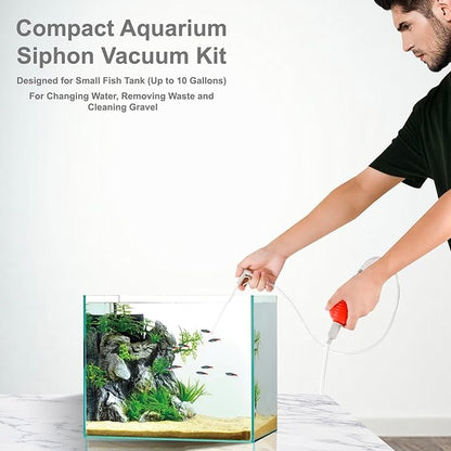 Compact Aquarium Siphon Vacuum and Water Changer Kit with Cleaning Brush, Perfect for Water Changing and Cleaning in Small Fish Tank, Premium Gravel Vacuum for Aquarium Kit PAWPICO